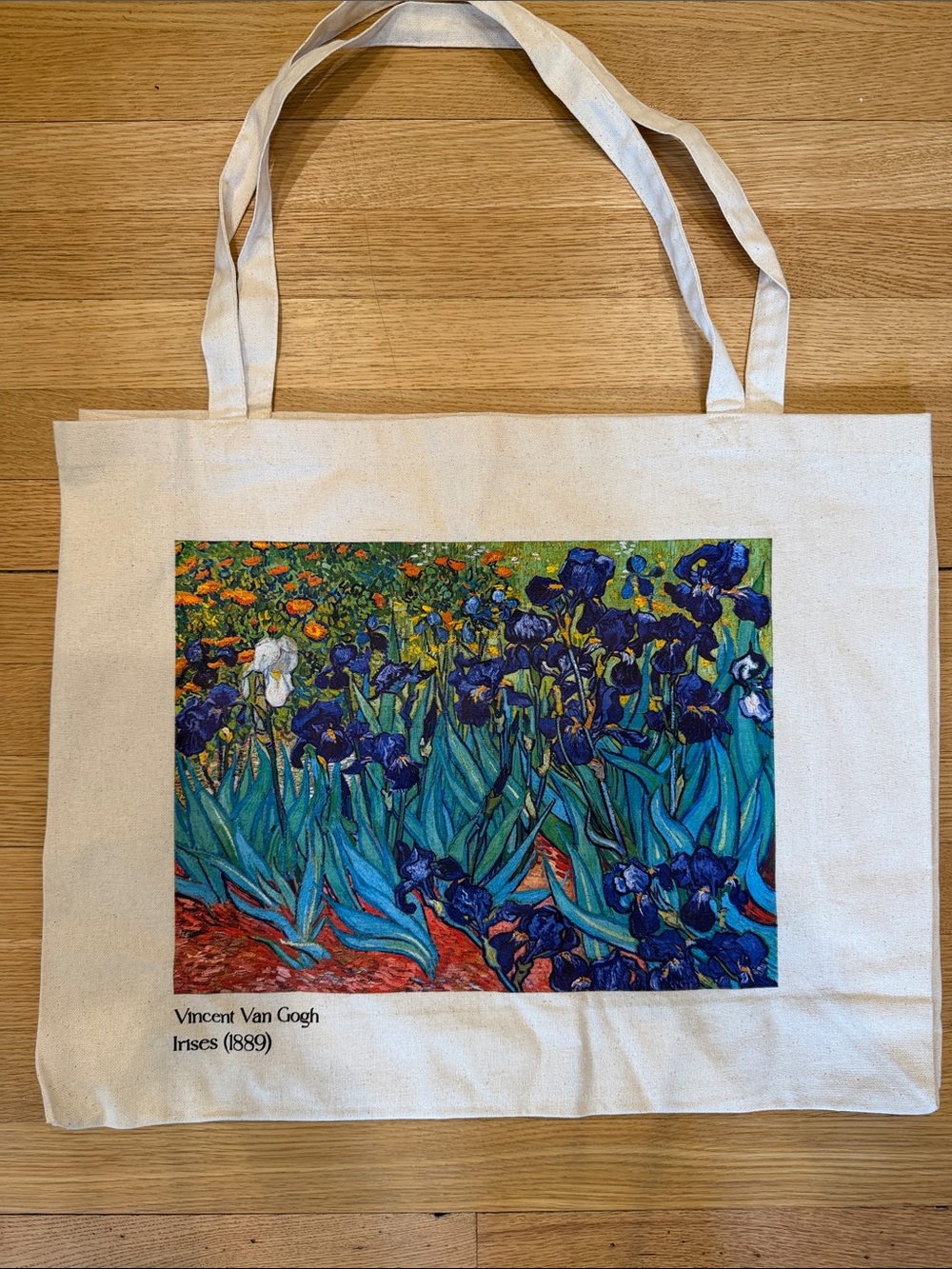 Large Canvas Tote Bag with Vincent Van Gogh Irises Print - Cream
